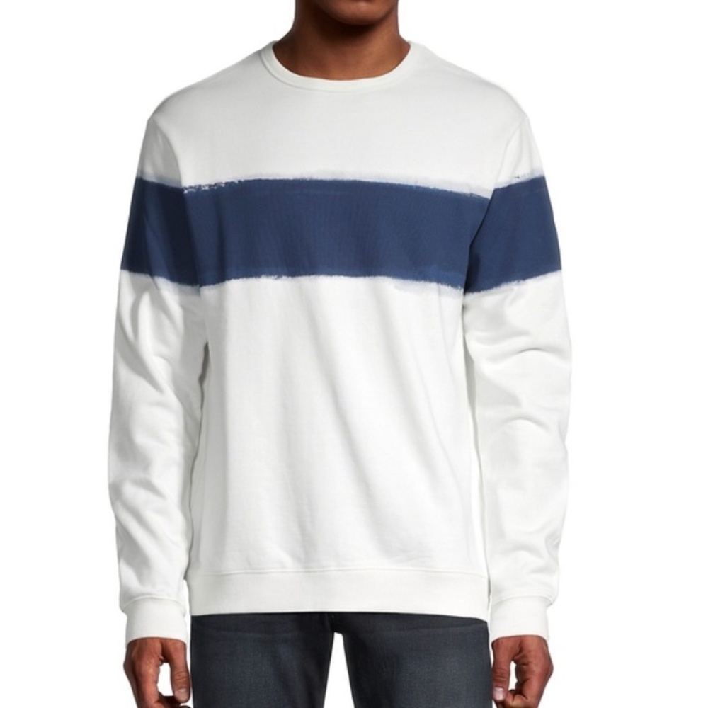 Slate & Stone Roman Blust Striped Cotton Sweatshirt in White/Blue Size M…